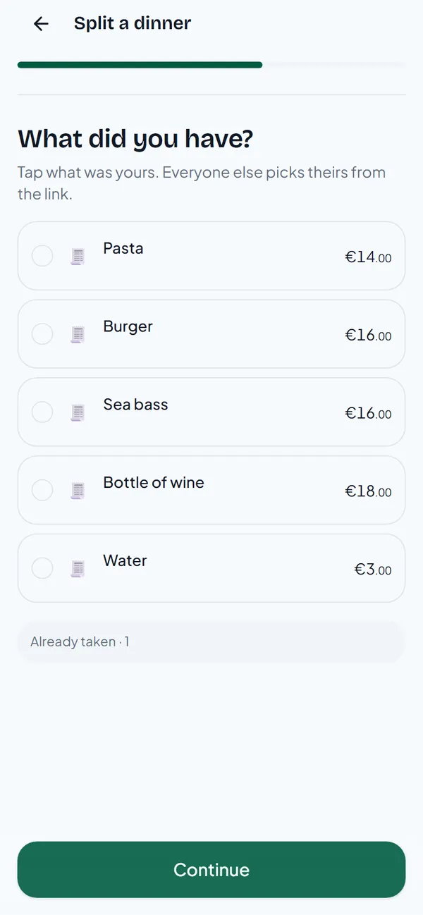 What did you have, with pasta and water selected