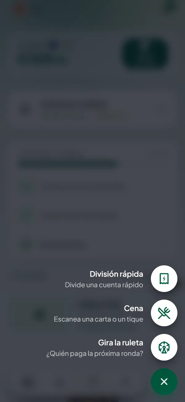 El menú de nueva división con División rápida, Cena y Gira la ruleta