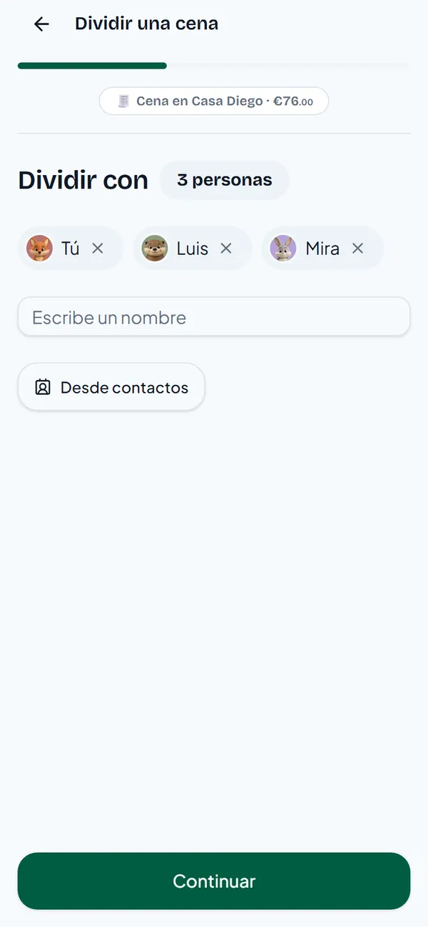 Dividir con 3 personas: Tú, Luis y Mira